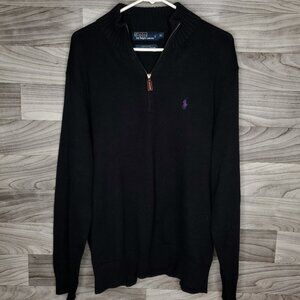 Vtg Polo Ralph Lauren 1/4 Zip Knit Sweater Men XL Black Purple Pony Y2K Preppy